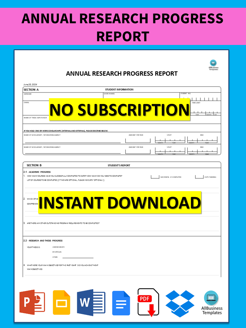 annual research progress report template