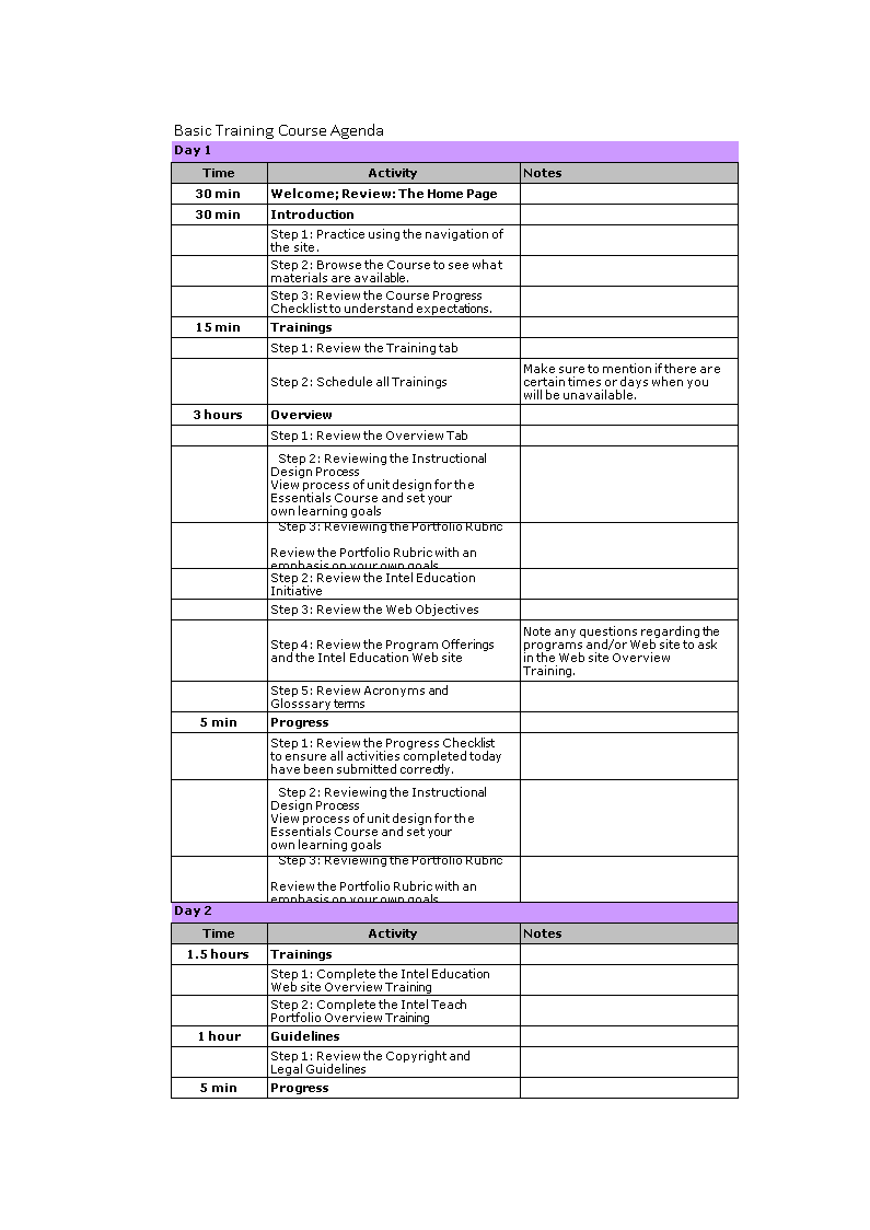 Kostenloses Training Agenda Template Excel Regarding Microsoft Office Agenda Templates