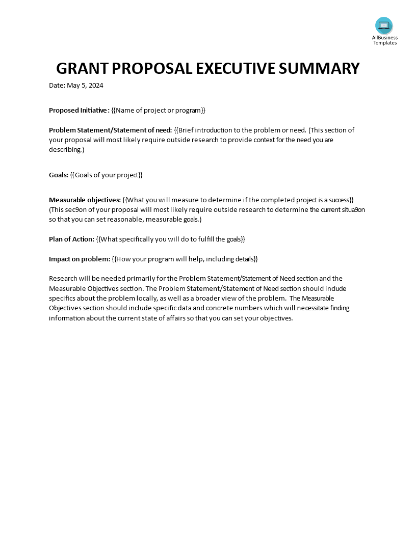 walker grant proposal executive summary plantilla imagen principal