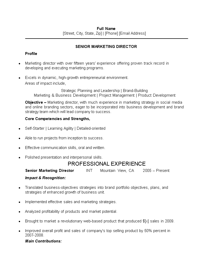Marketing Communications Director Resume 模板