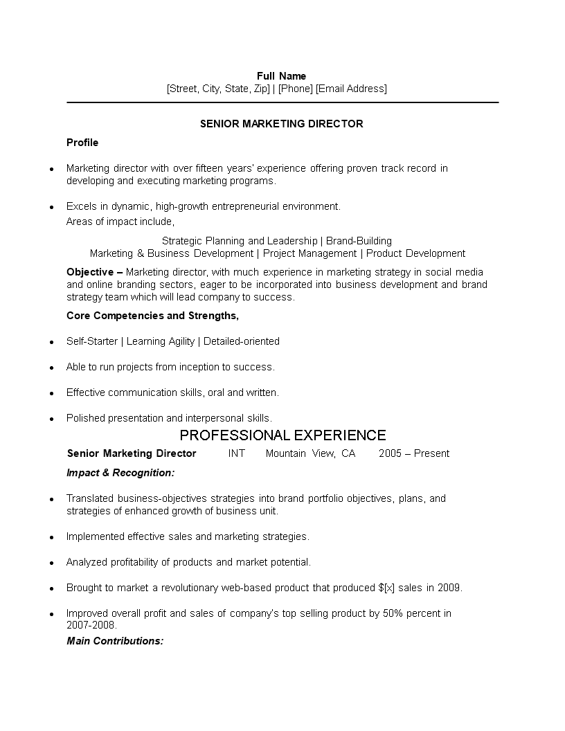 marketing communications director resume template