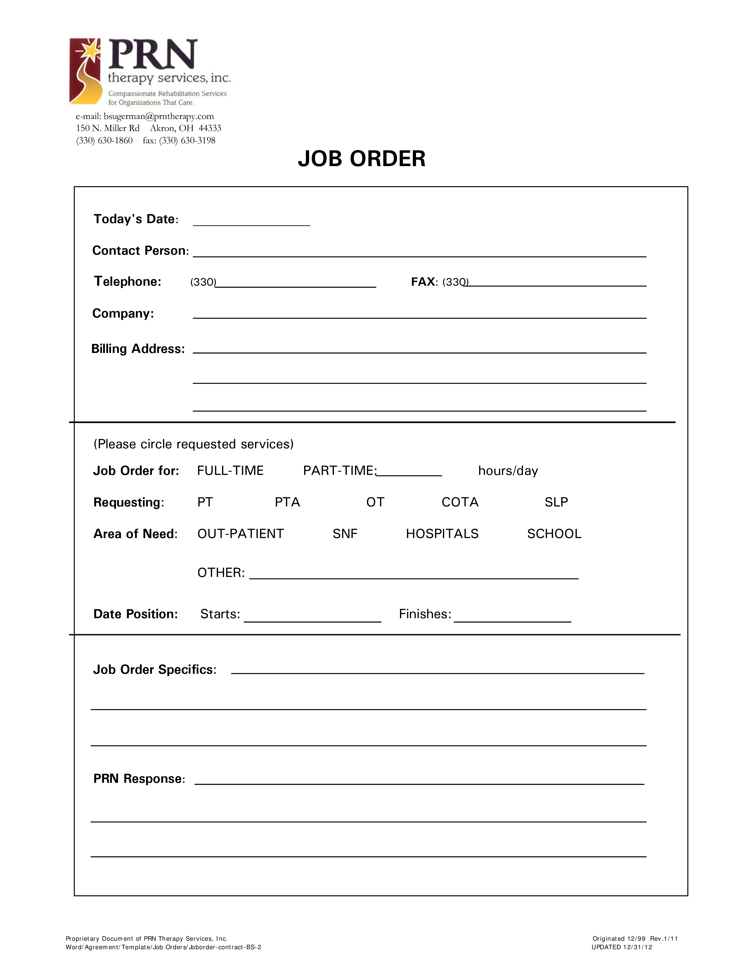 Job Order Form
