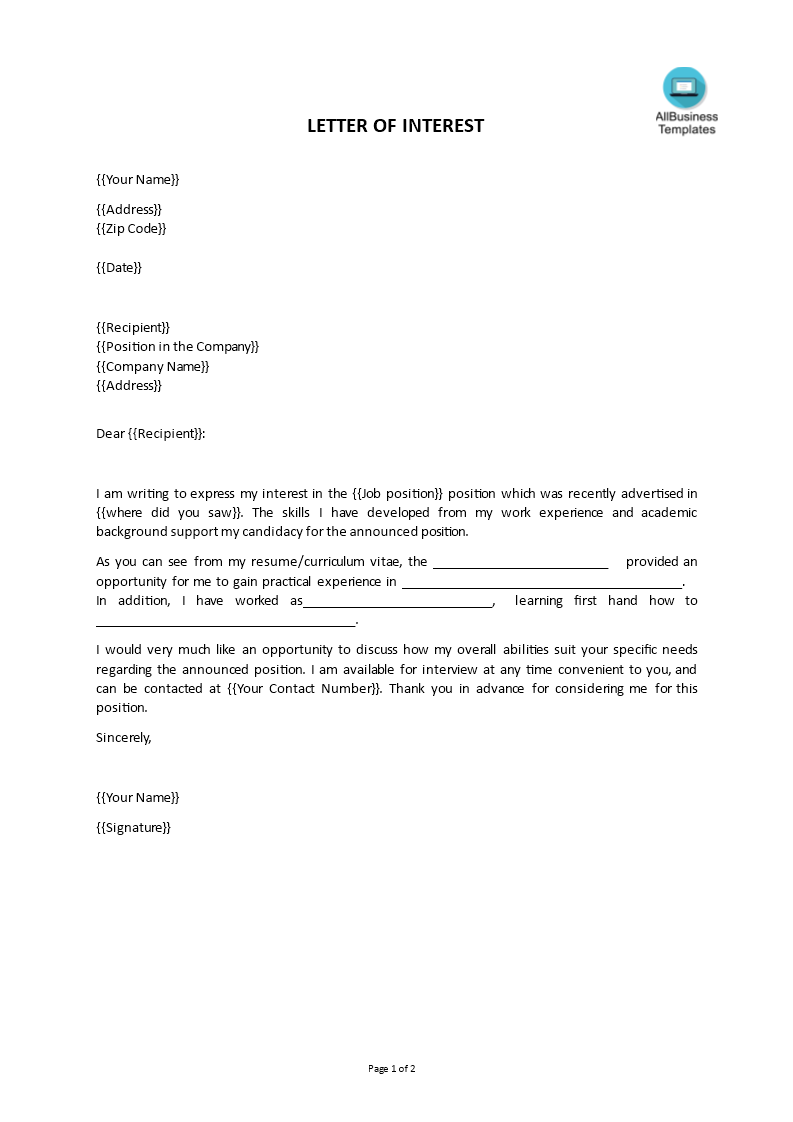 letter of interest for a job voorbeeld afbeelding 