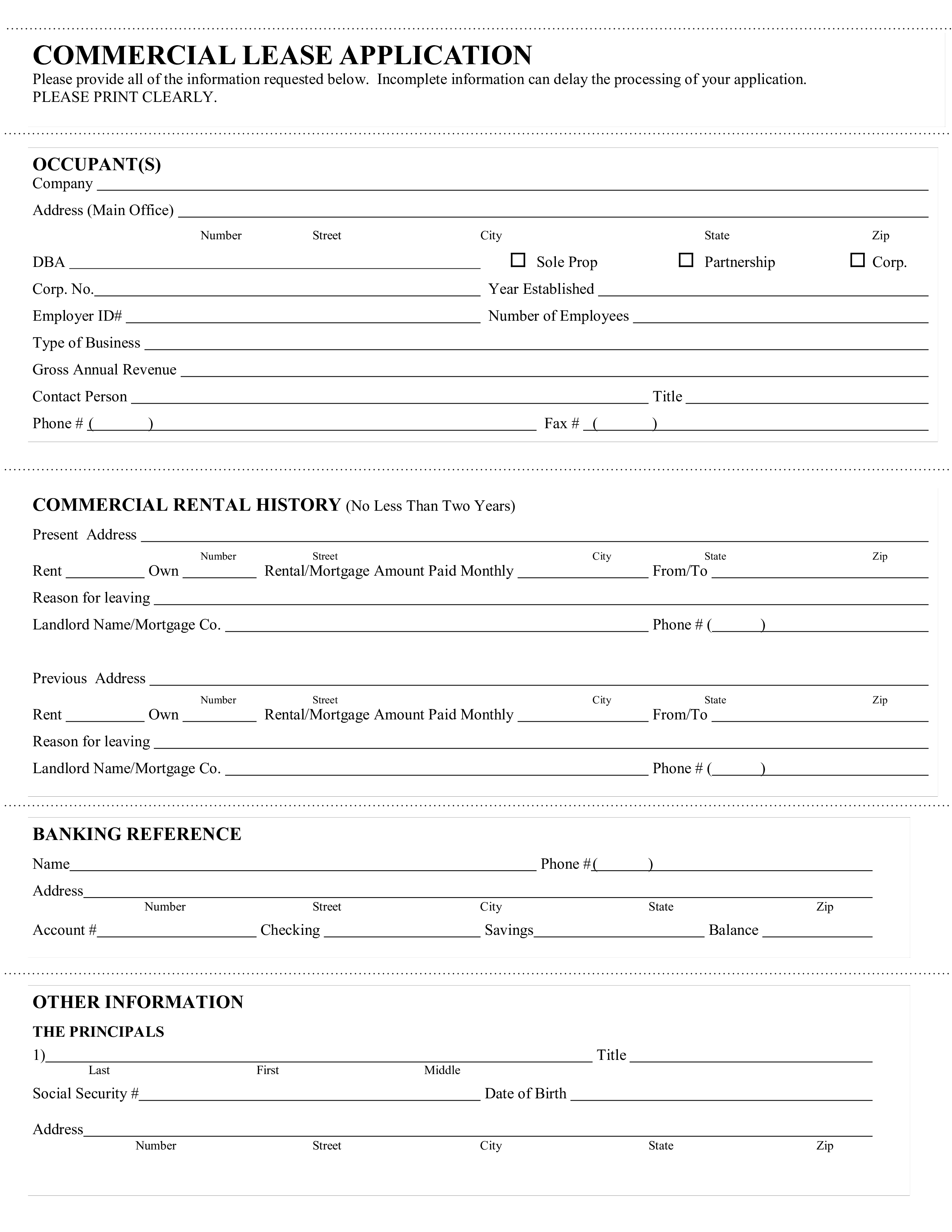 commercial office lease application form template