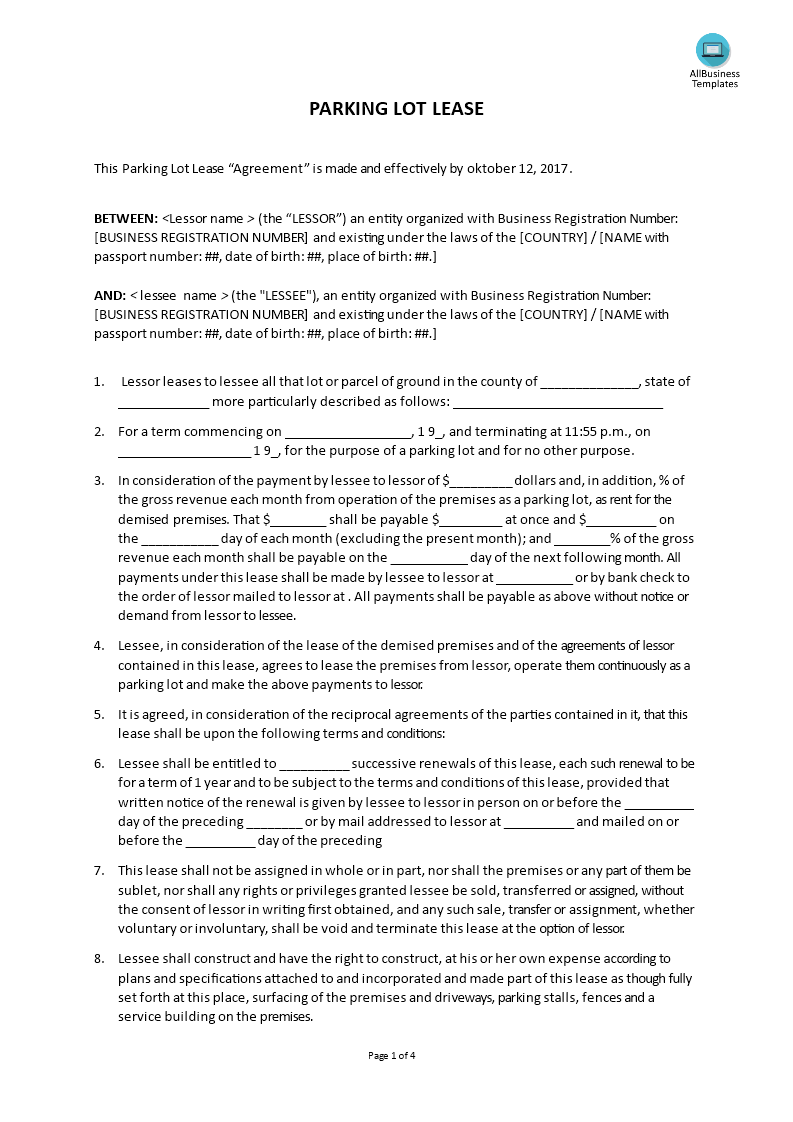 parking lot lease agreement Hauptschablonenbild