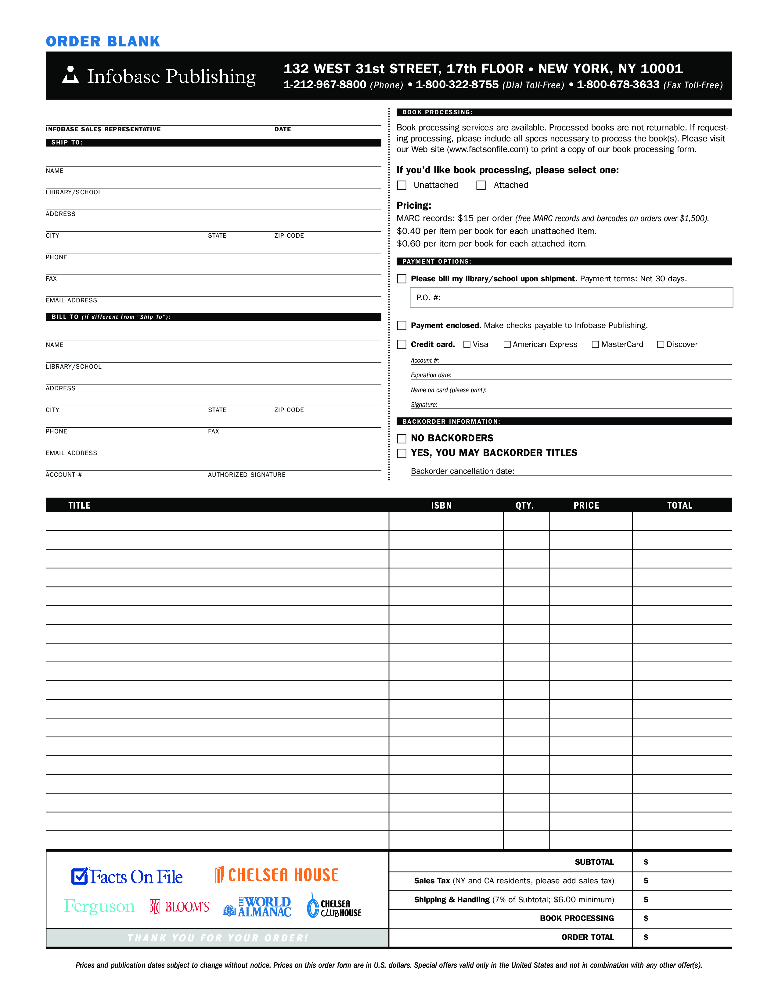 Document To Publisher Blank Order Form main image