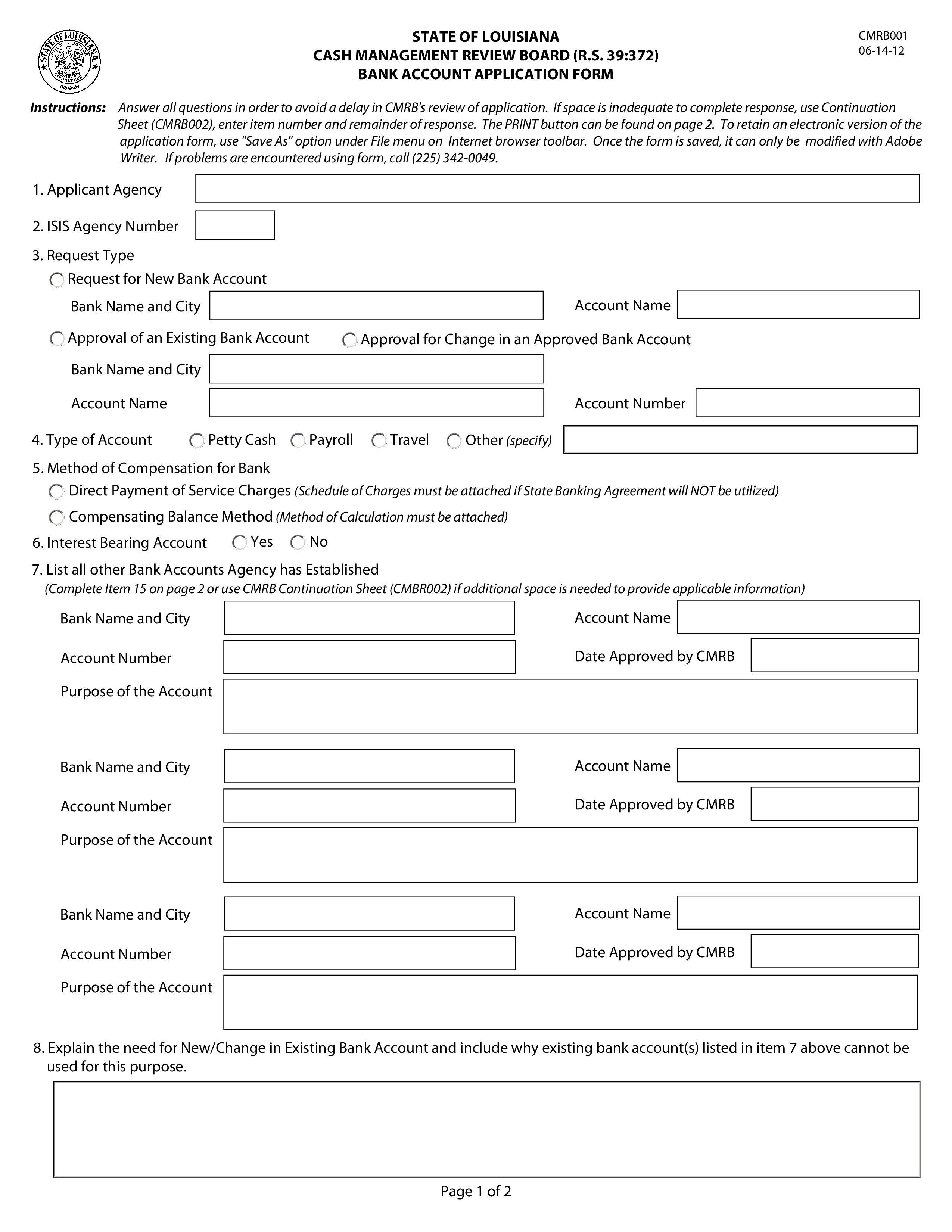 Bank Account Application Form 模板