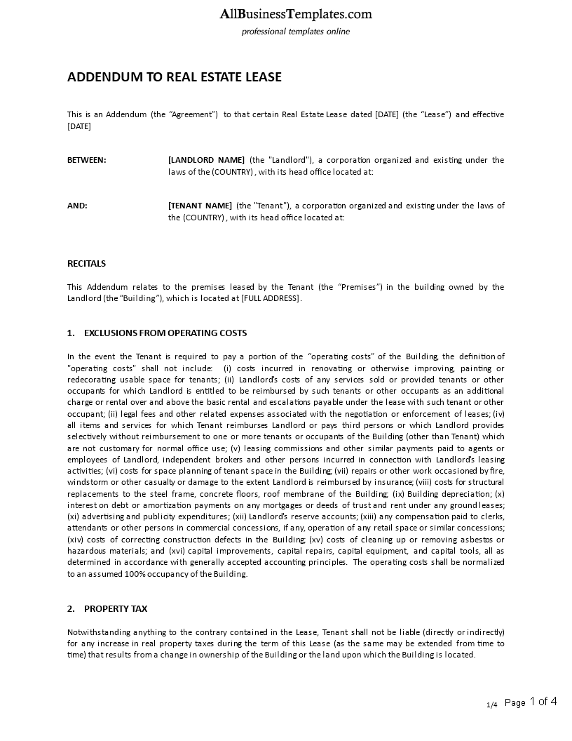 addendum to real estate lease Hauptschablonenbild