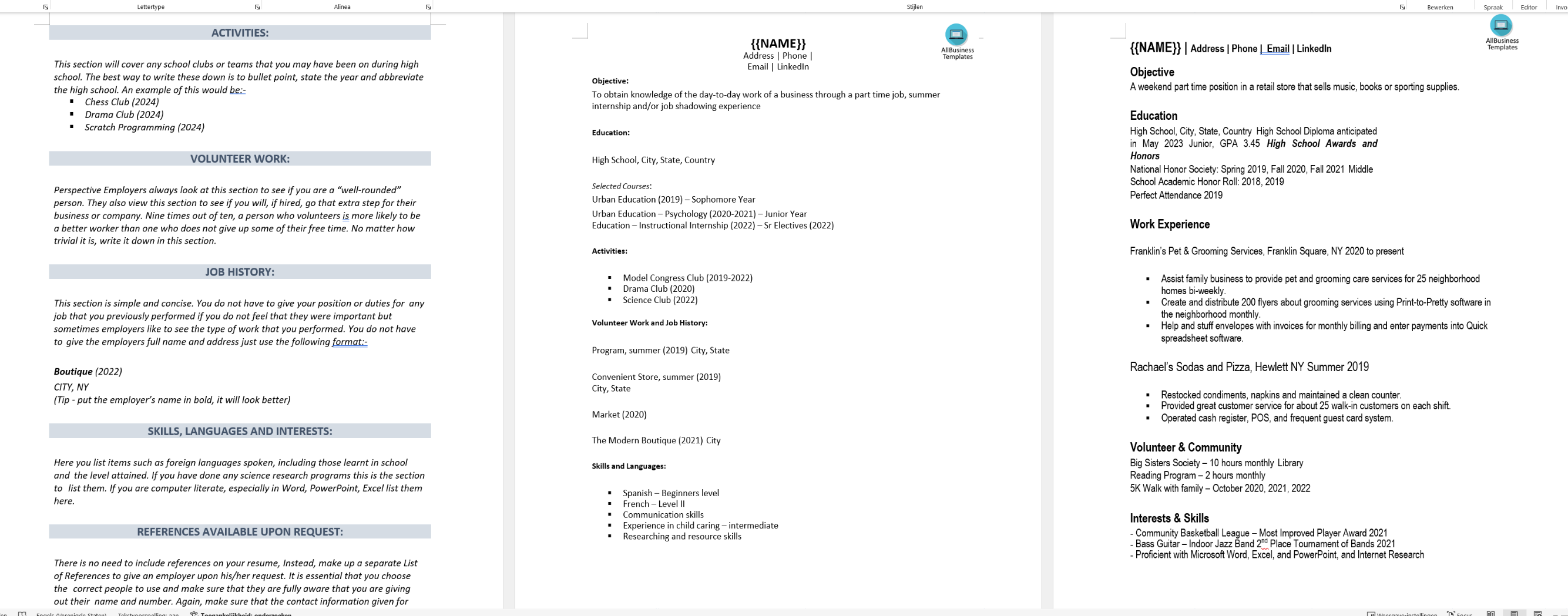 sample teenage resume Hauptschablonenbild