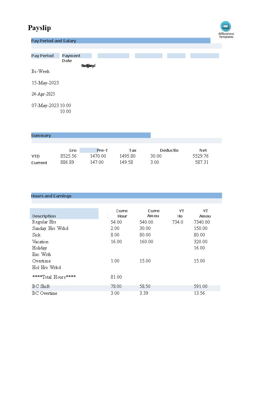 sample payslip Hauptschablonenbild