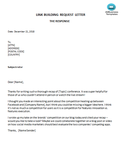 link building letter the response voorbeeld afbeelding 