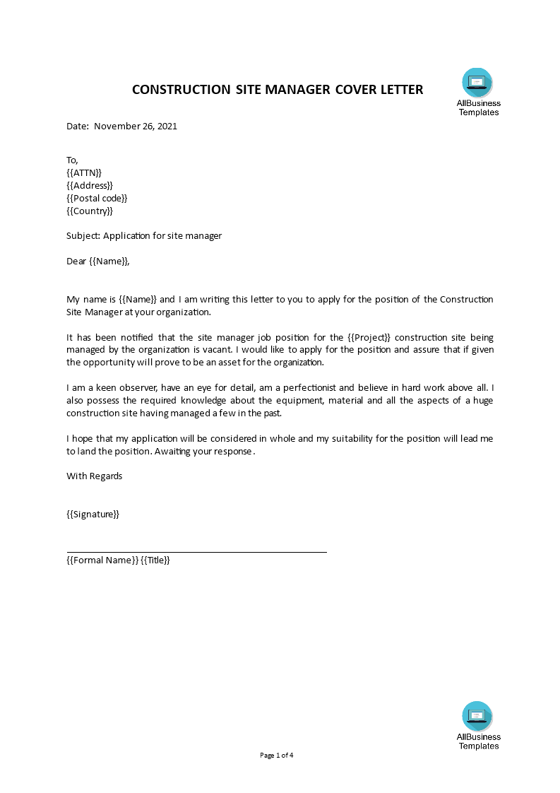 Construction Manager cover letter Gratis