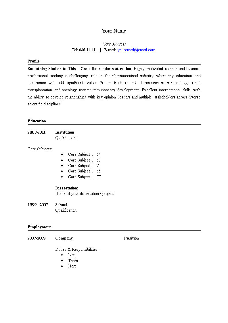 life sciences healthcare resume modèles