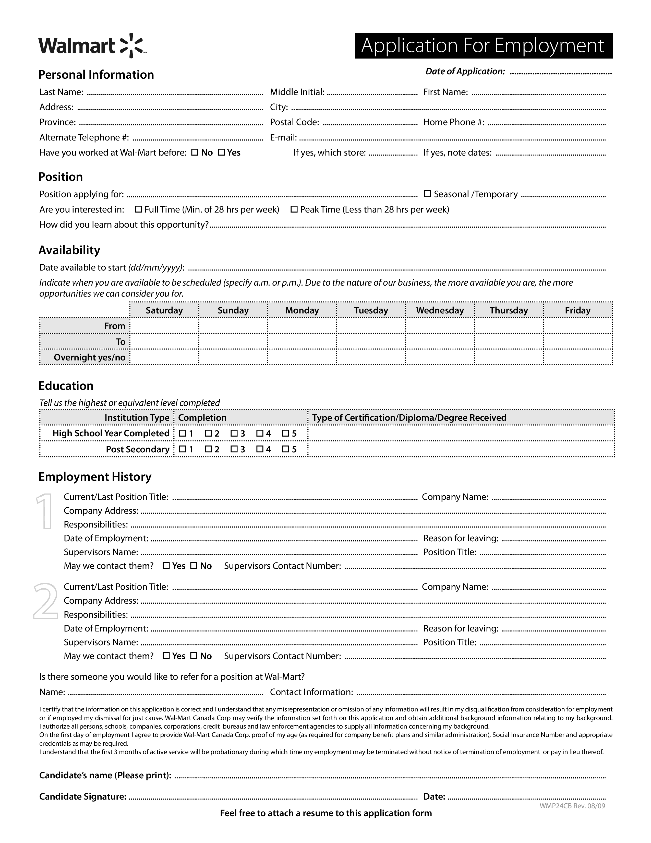 standard job application form modèles