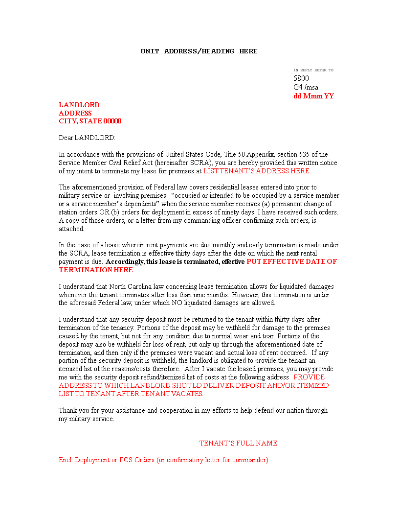 termination letter from tenant template