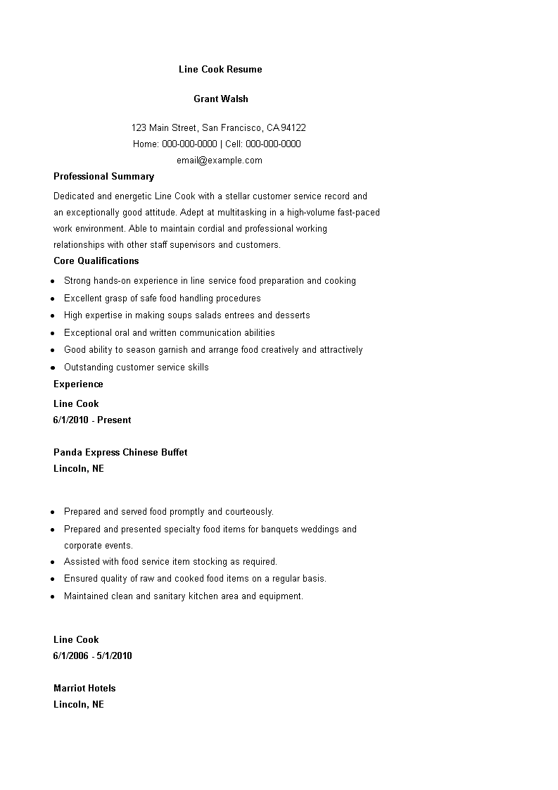 line cook resume template