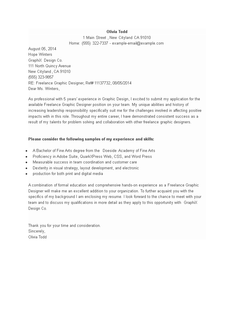 freelance graphic designer application letter template