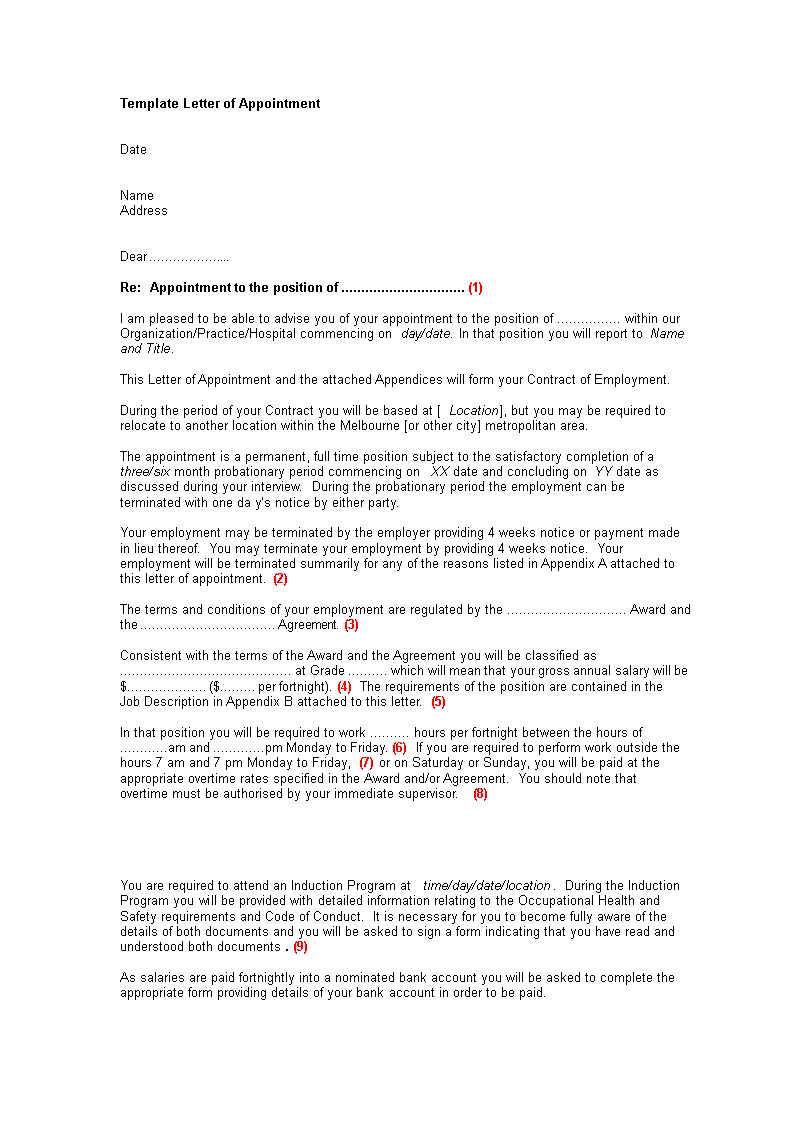 Standard Letter Of Appointment Format 模板