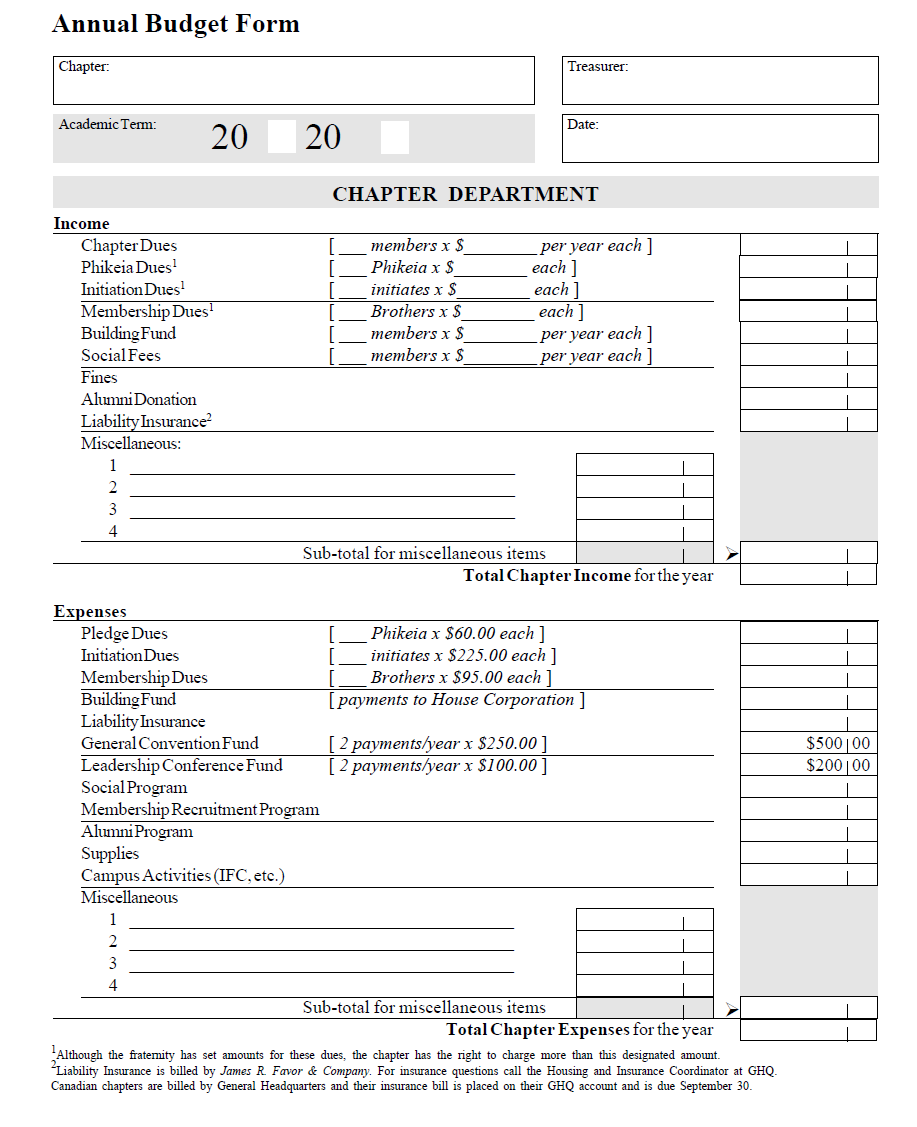 annual budget form template
