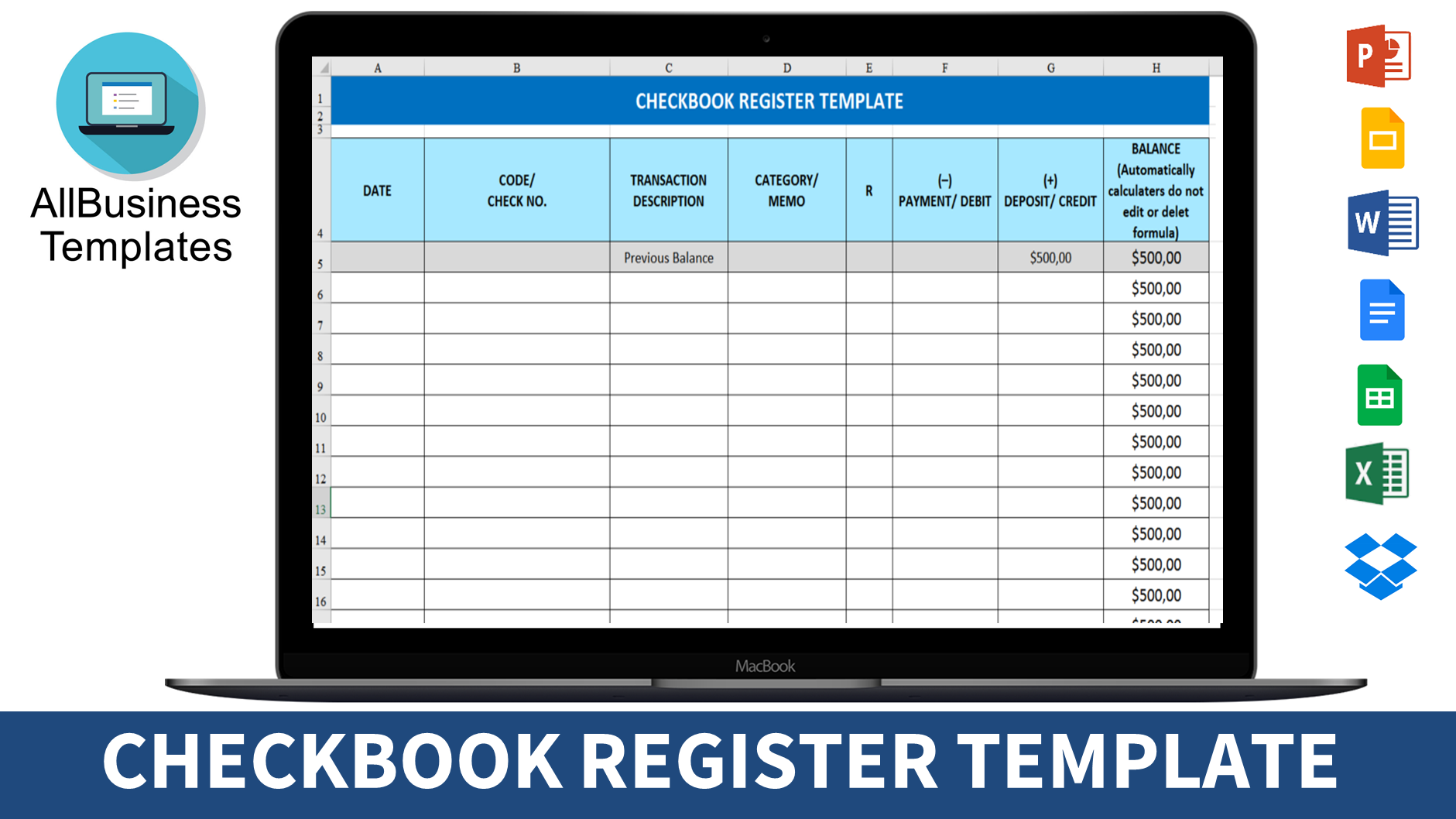 free printable check register template