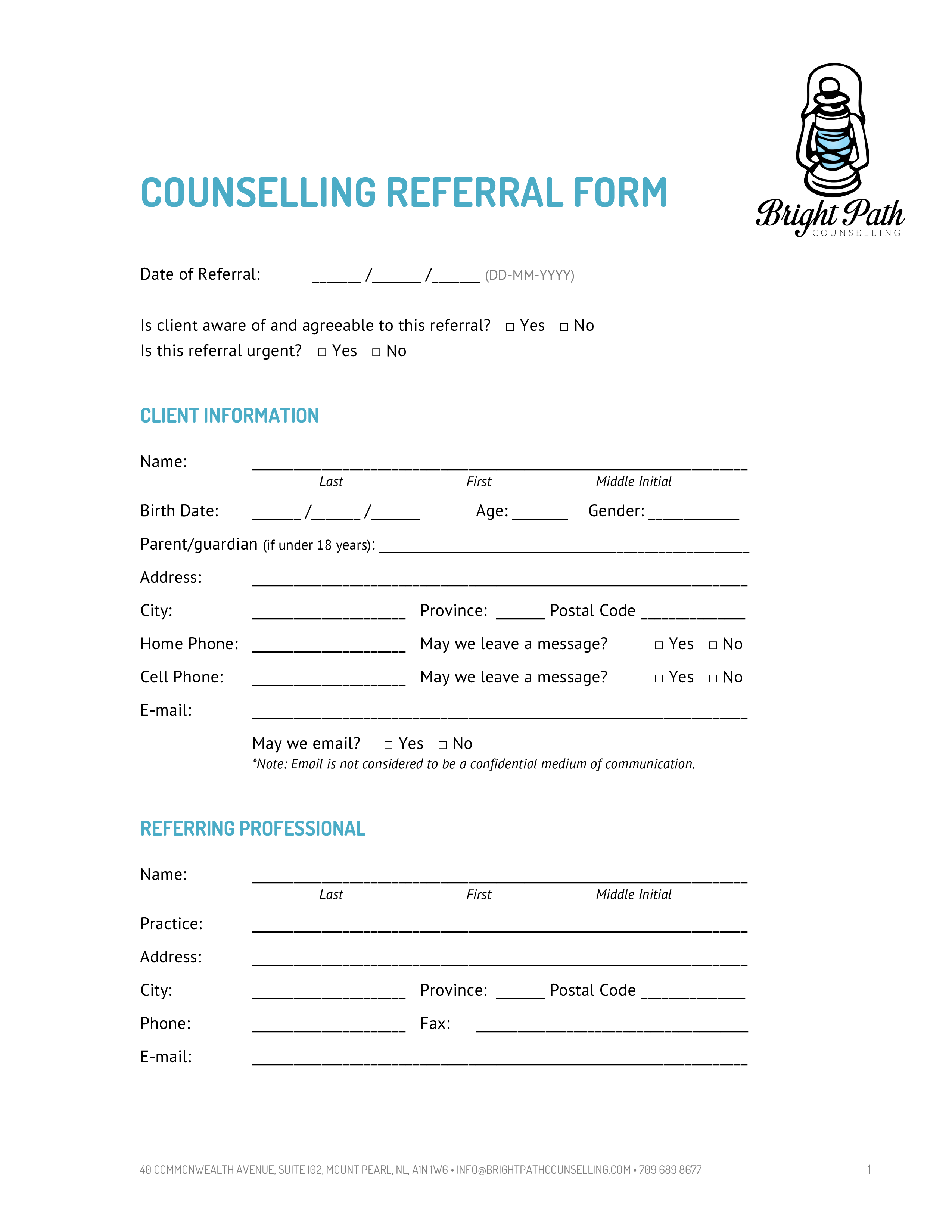 counselling referral form template