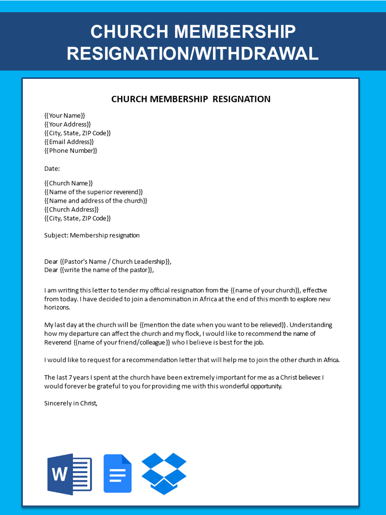 church membership resignation letter modèles