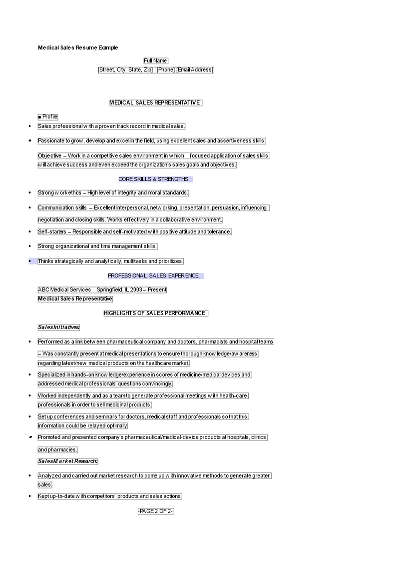 medical sales resume sample template