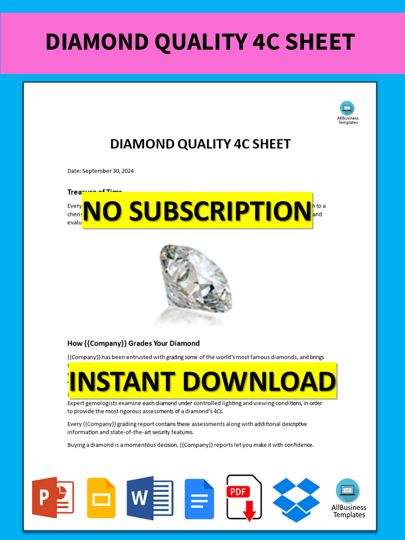 diamond quality 4c sheet voorbeeld afbeelding 