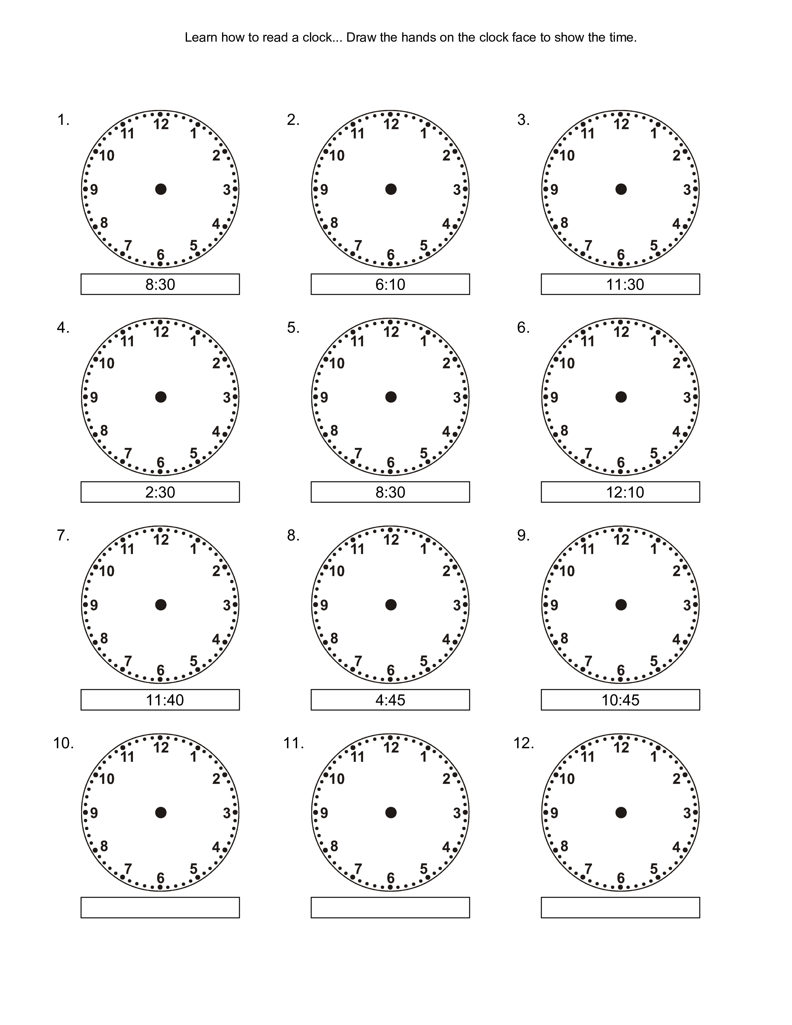 telling time template template