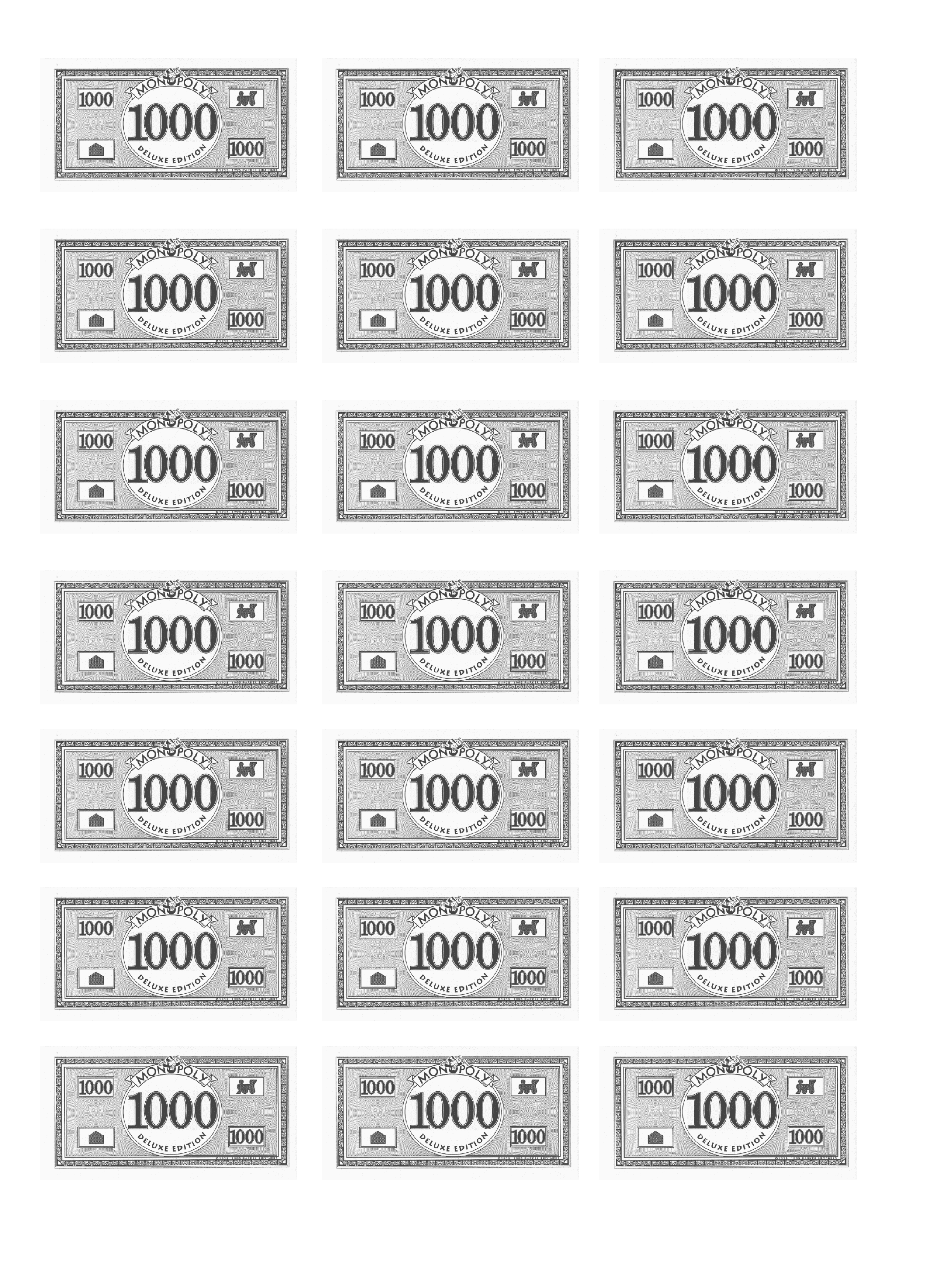 Télécharger Gratuit Printable 1000 Bill Monopoly Money