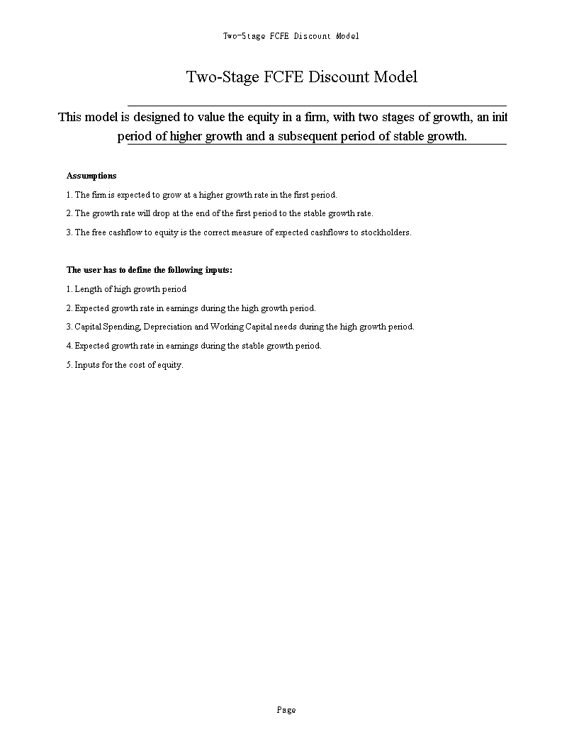 two-stage fcfe discount model plantilla imagen principal