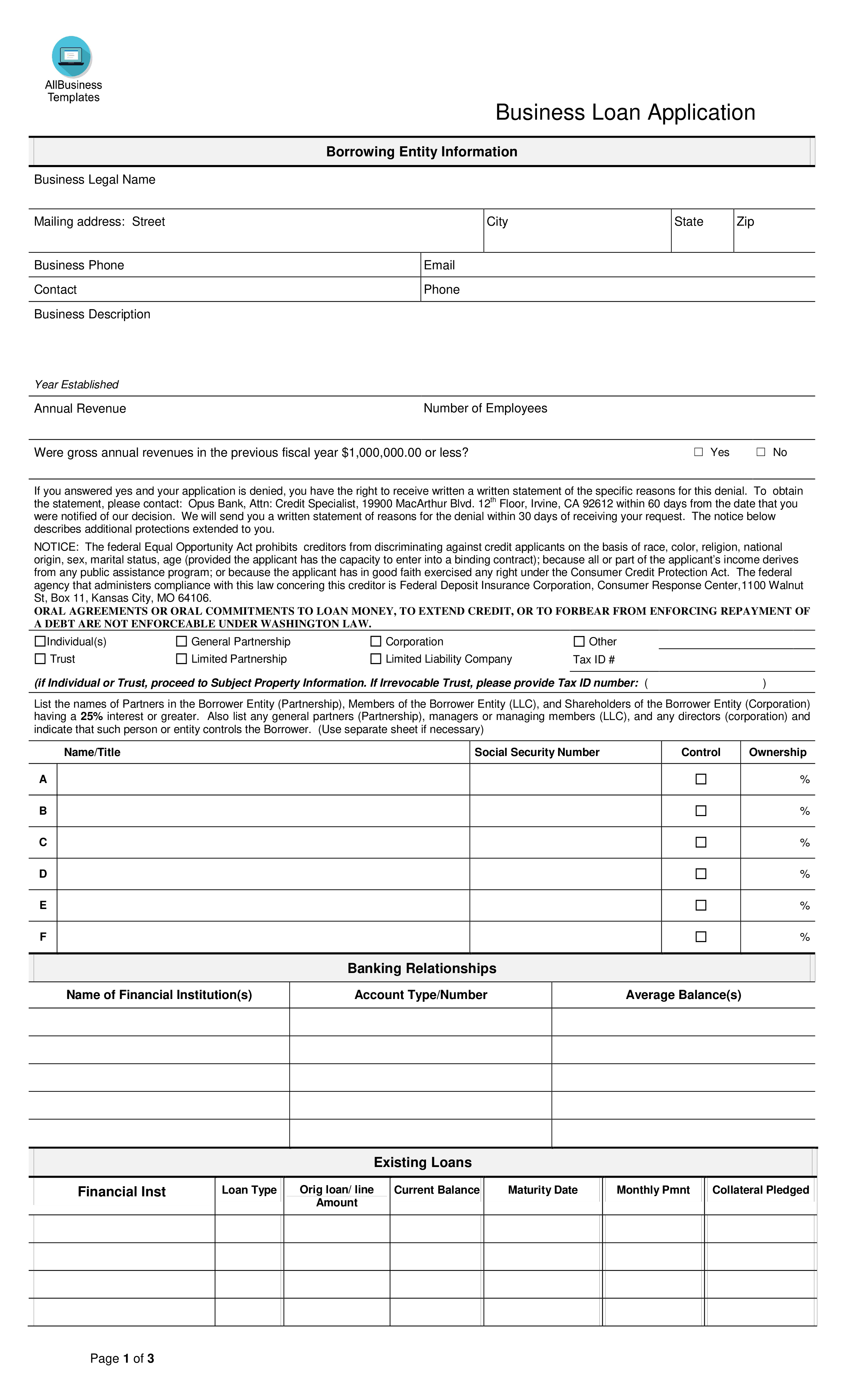 Commercial Loan Application Fillable Form Printable Forms Free Online