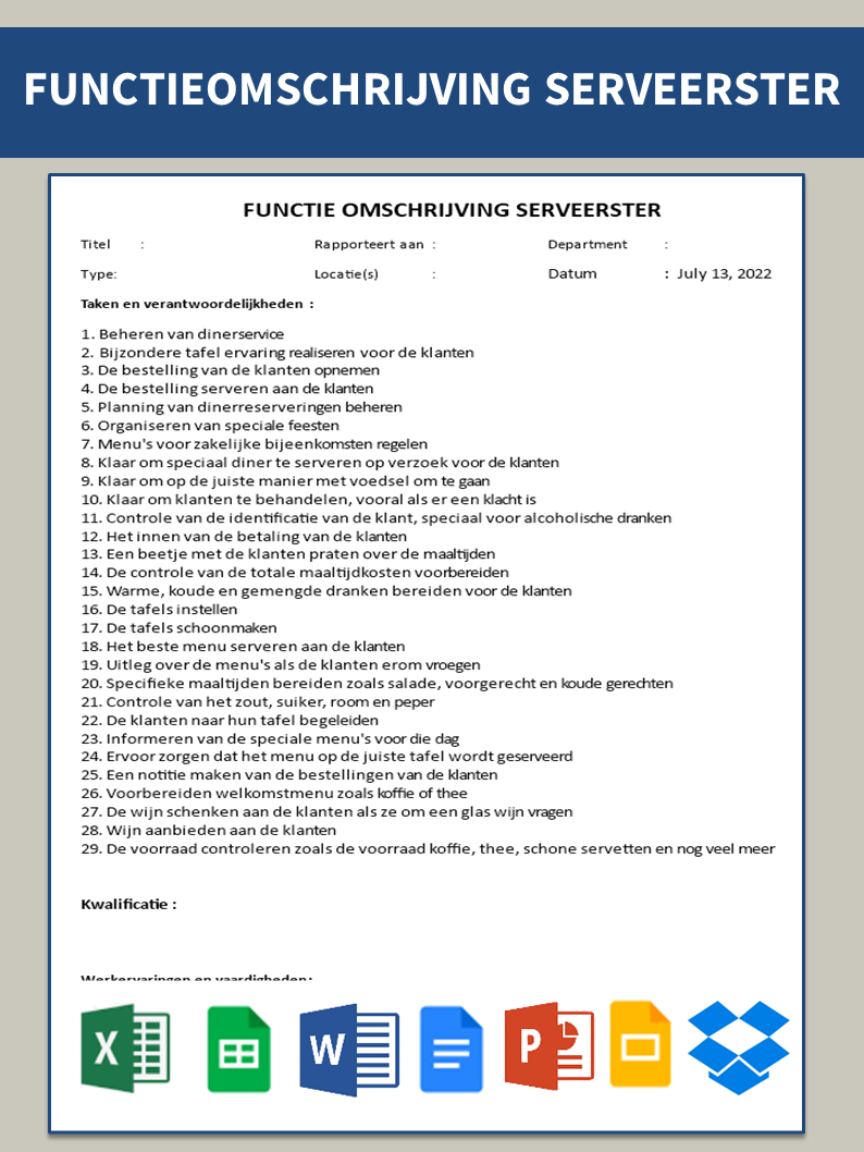 serveerster functieomschrijving template