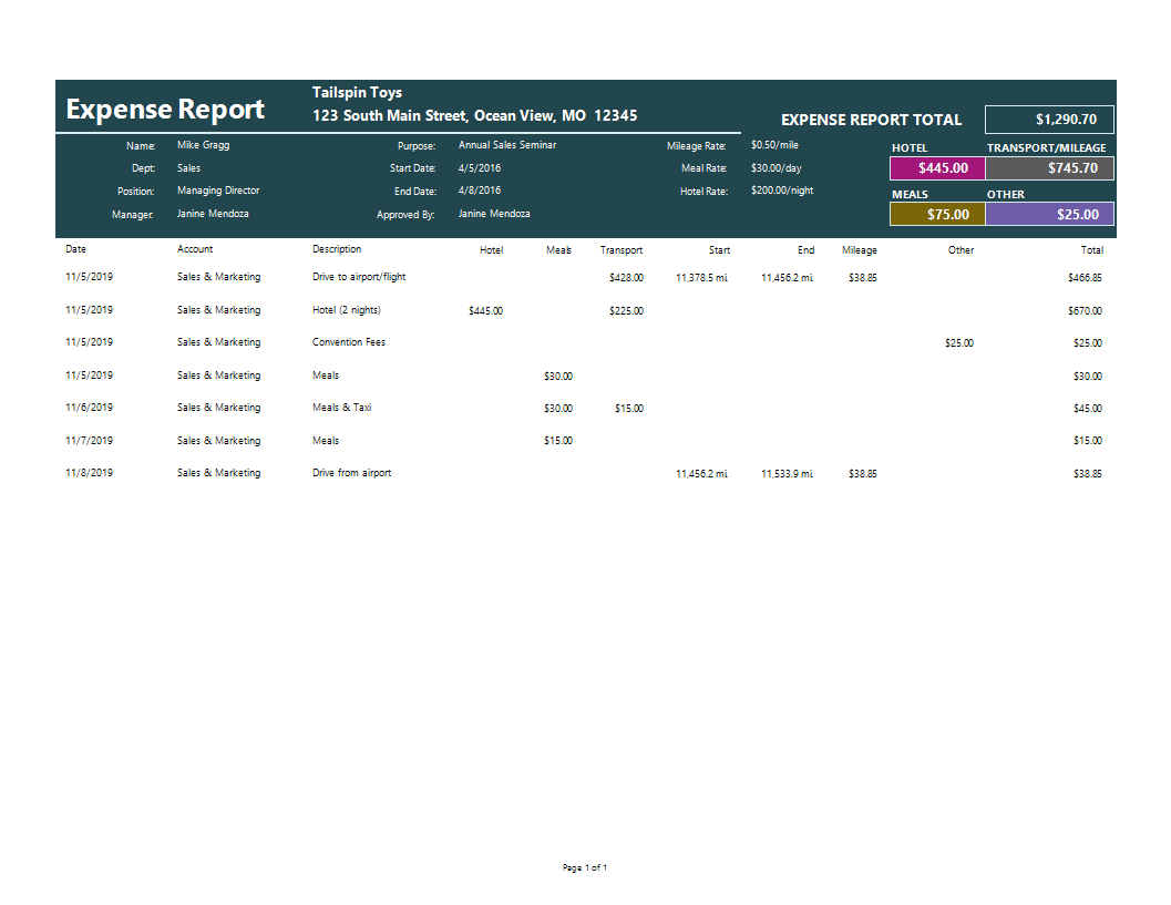 expense report template sheet in excel main image
