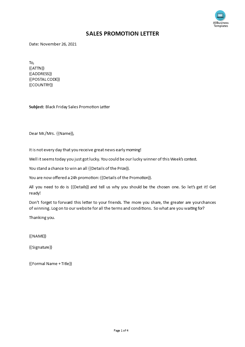 Effective Sales Promotion Letter Lucky Winner Contest main image