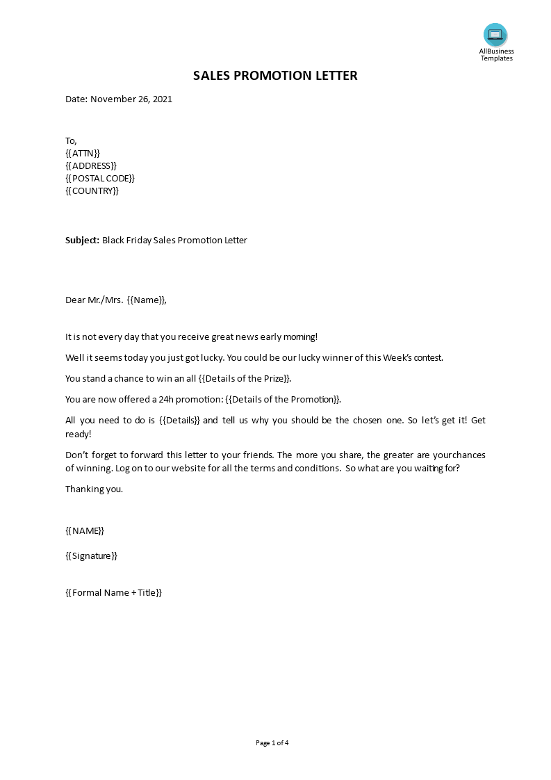 effective sales promotion letter lucky winner contest Hauptschablonenbild