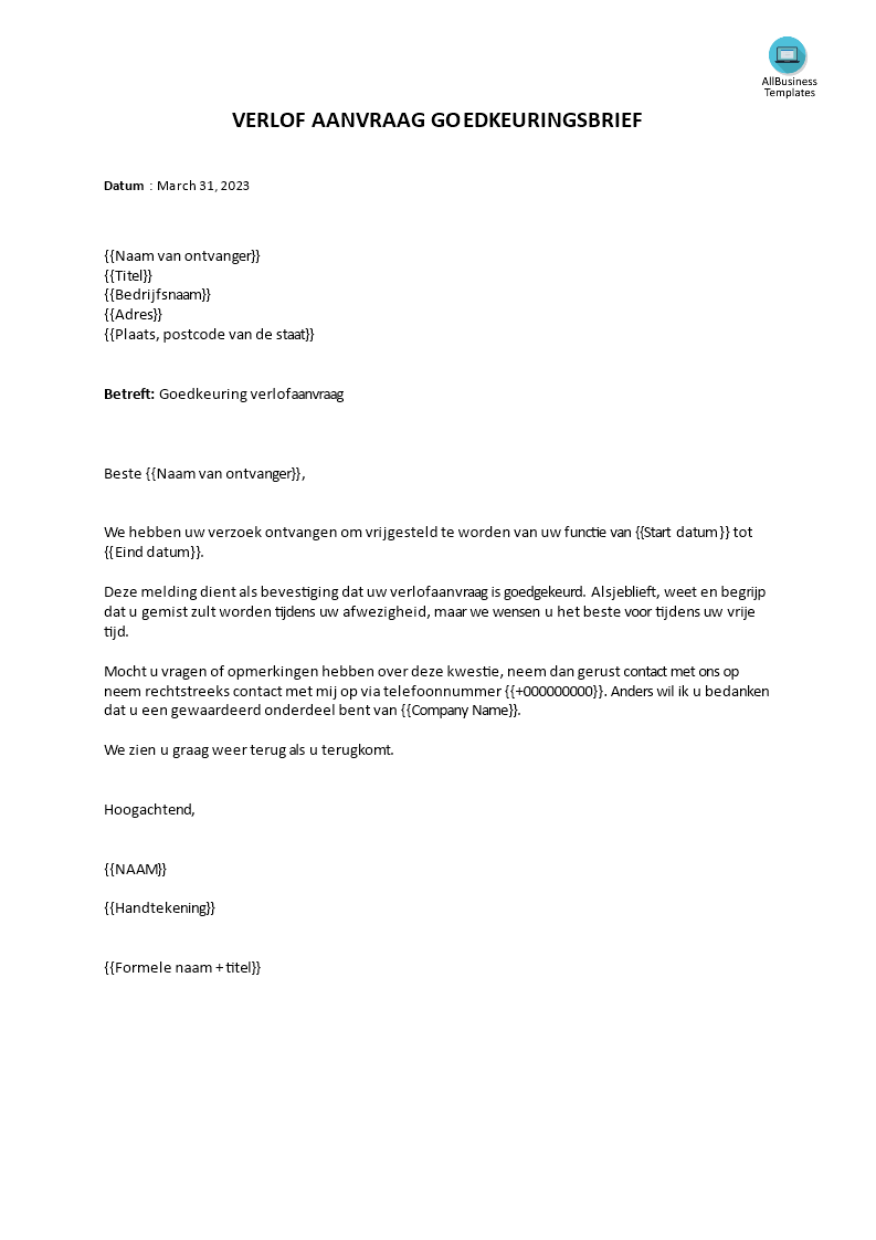 verlofaanvraag goedkeuringsbrief Hauptschablonenbild