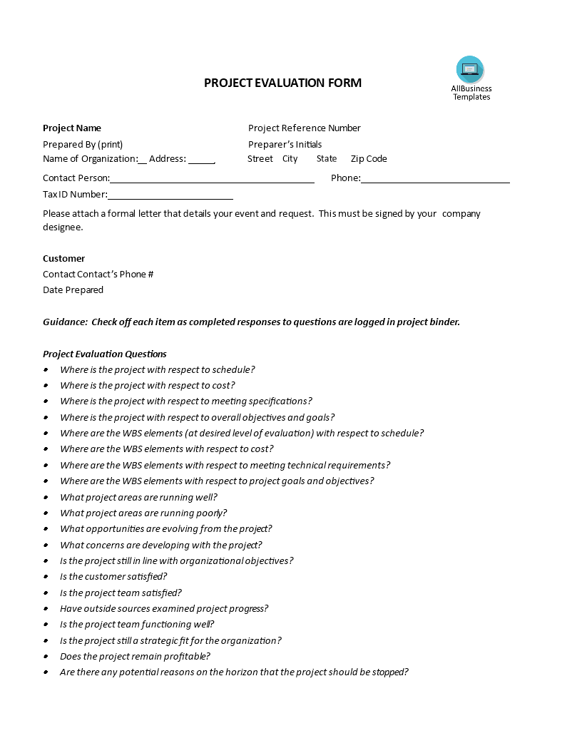 free project evaluation checklist plantilla imagen principal