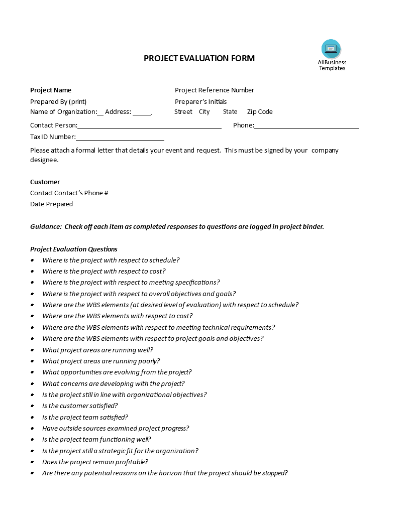 free project evaluation checklist template