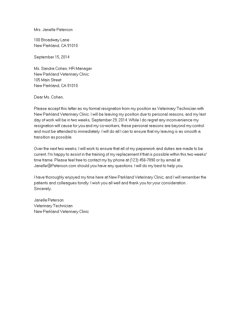 short resignation letter for personal reason Hauptschablonenbild