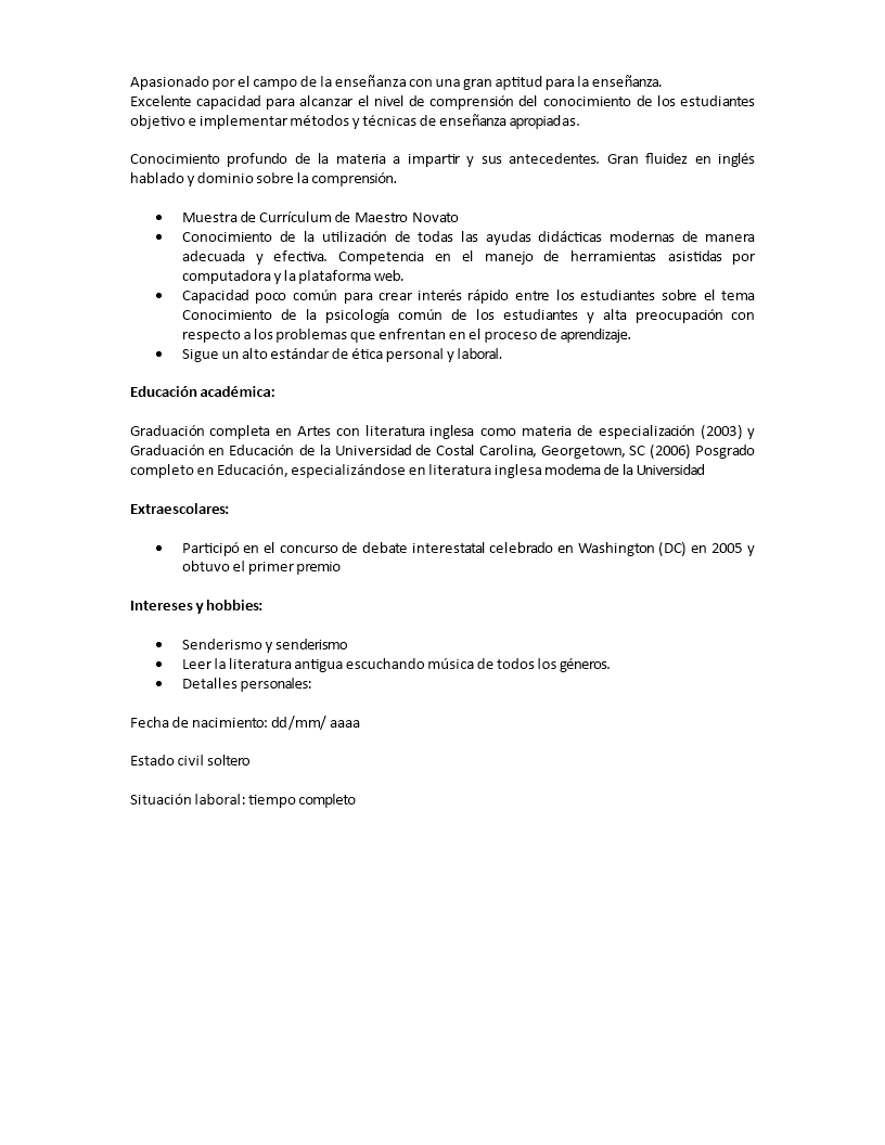 Currículum de maestra de preescolar Templates at Currículum de maestra de preescolar Templates at