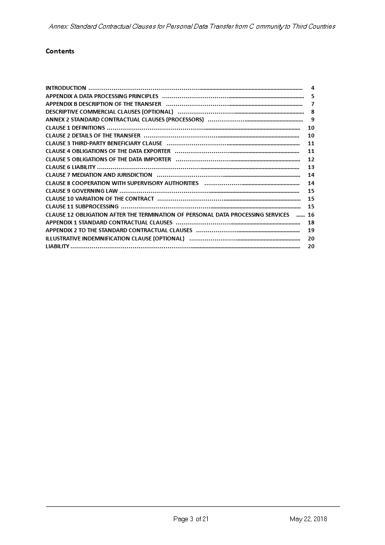 gdpr standard contract clauses data transfers template