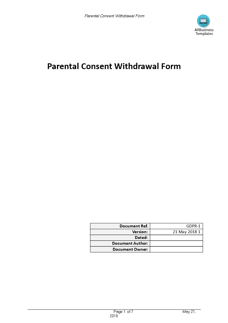 gdpr parental consent withdrawal form template