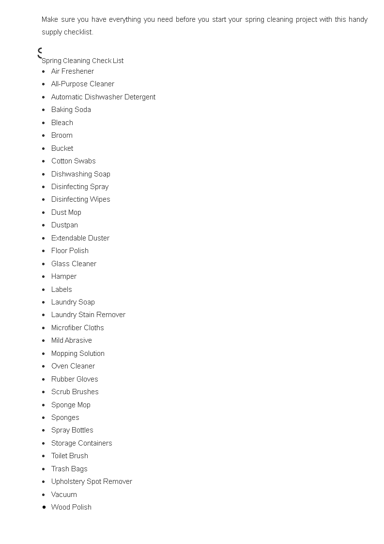spring cleaning supply list template