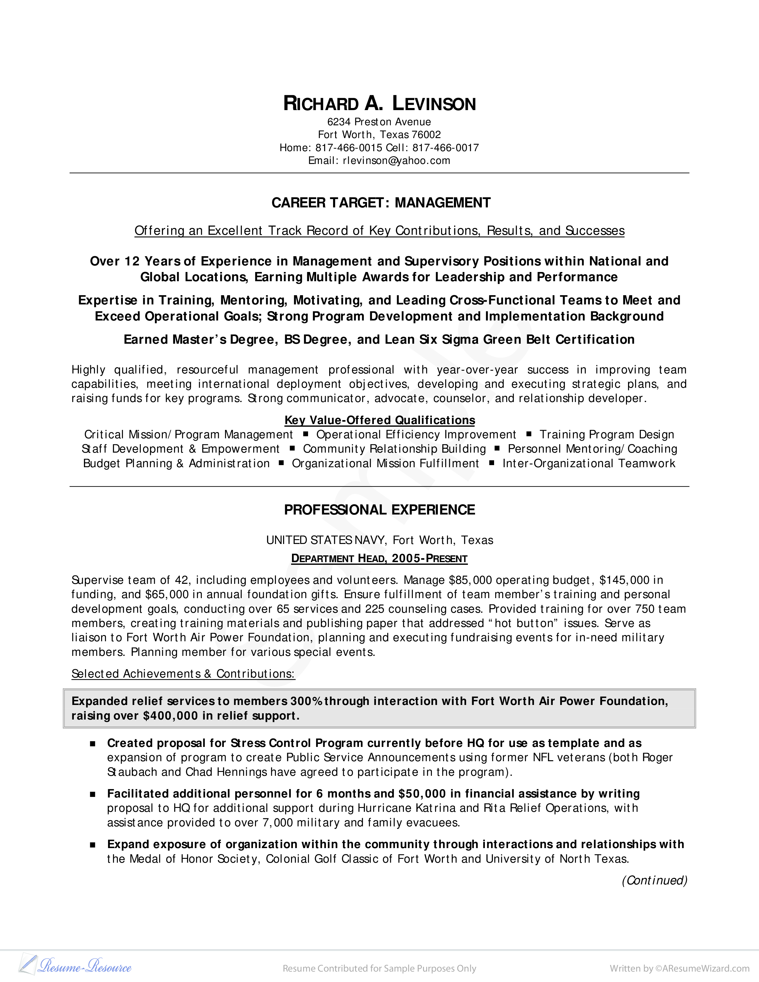 Military Conversion Resume Sample main image