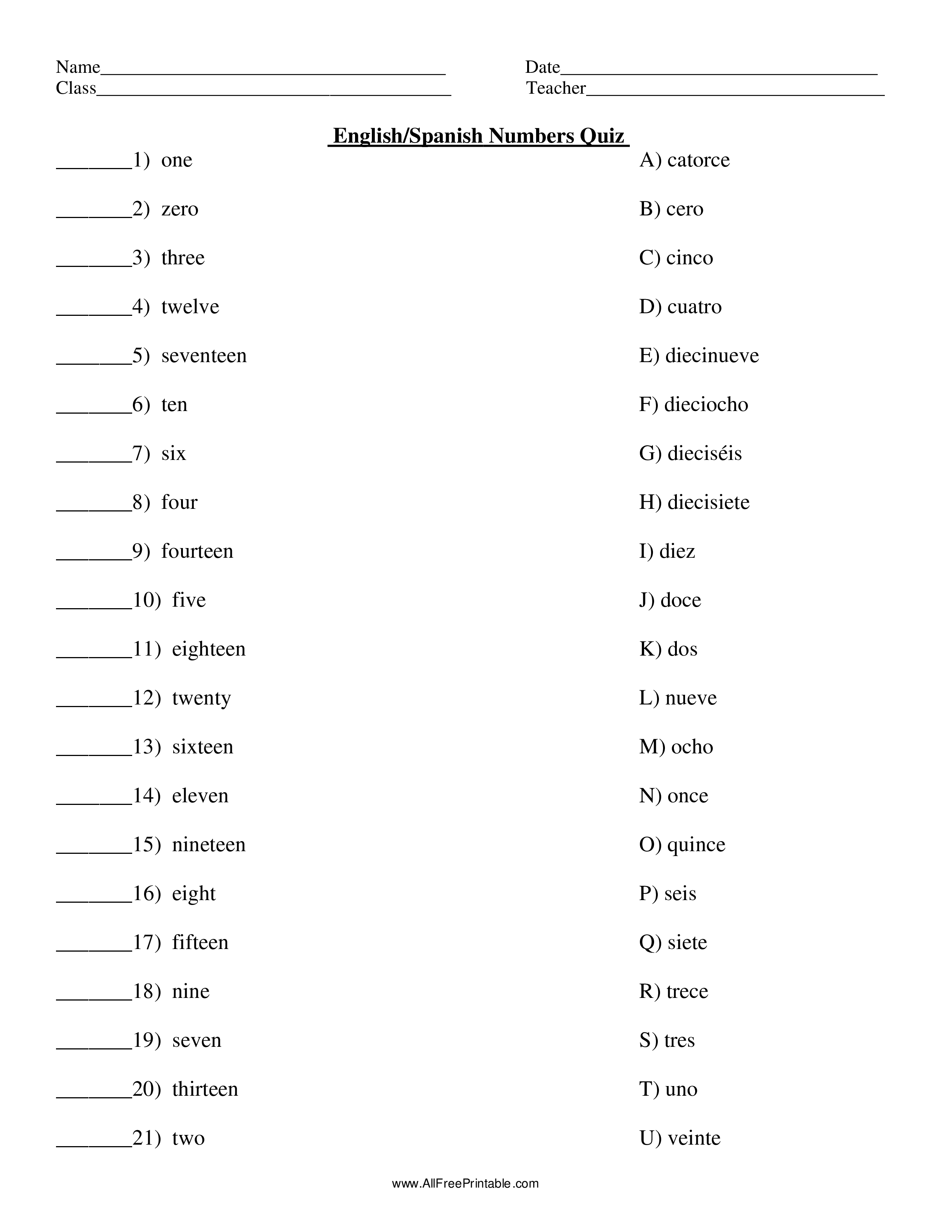 free spanish numbers quiz templates at allbusinesstemplates com quiz template