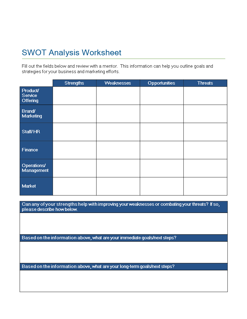 免费swot Analysis Worksheet 样本文件在allbusinesstemplates Com