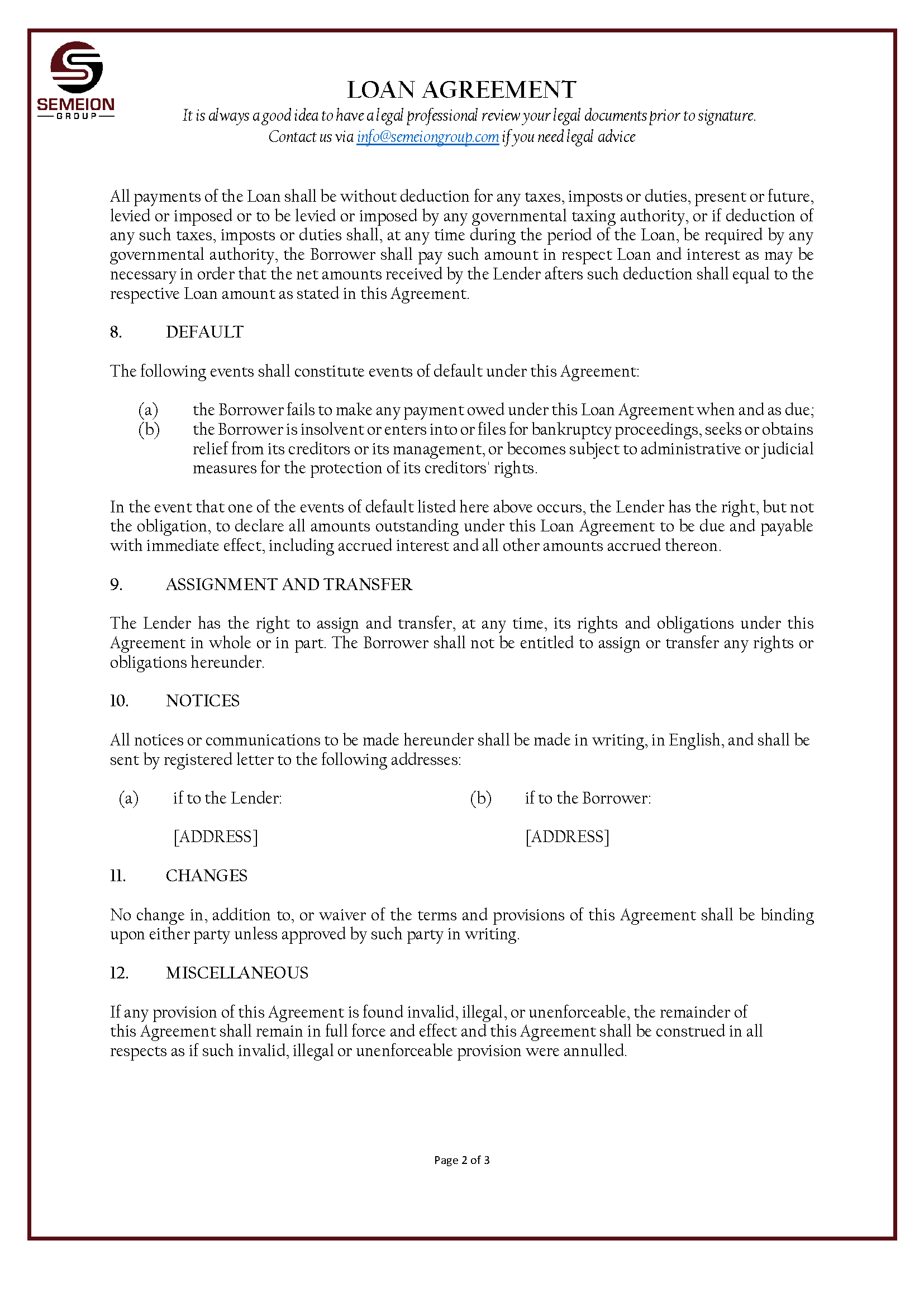 simple loan agreement voorbeeld afbeelding 