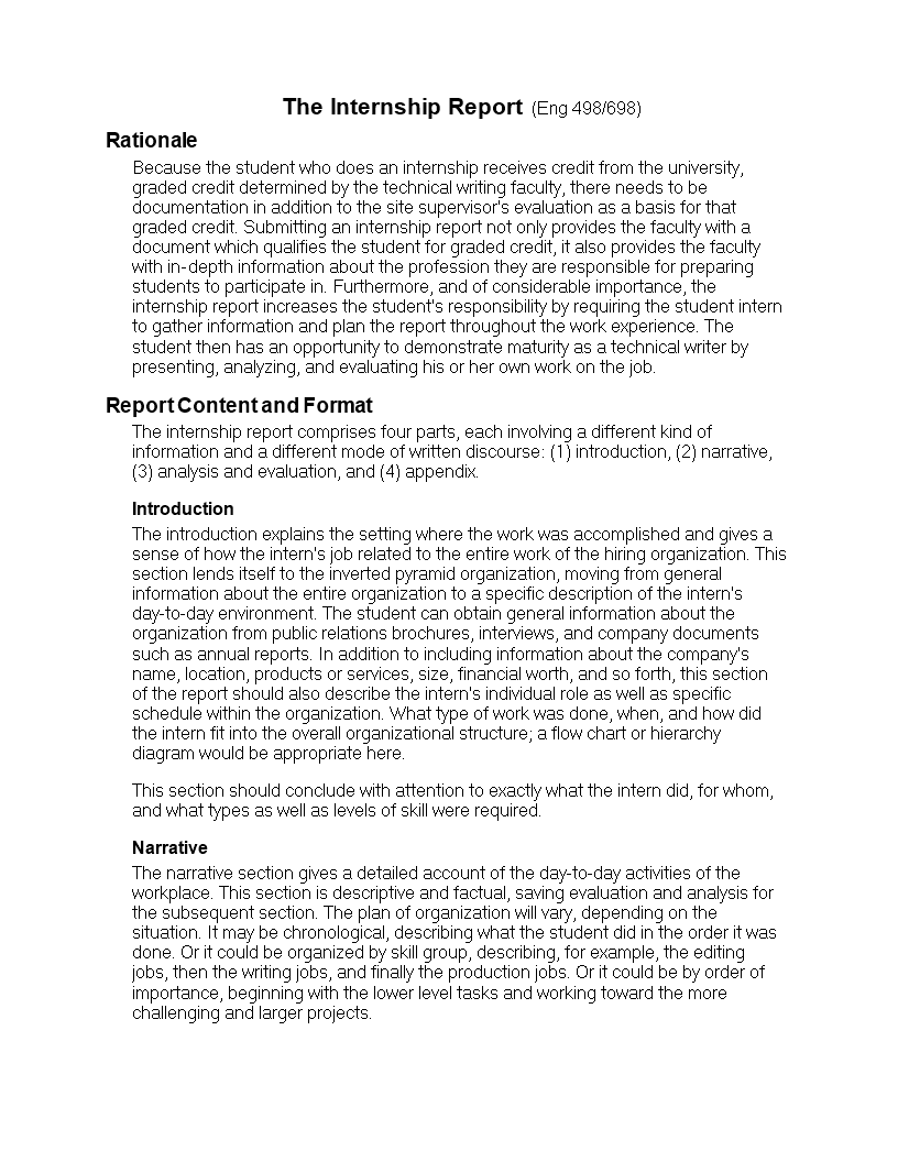 student internship report format template