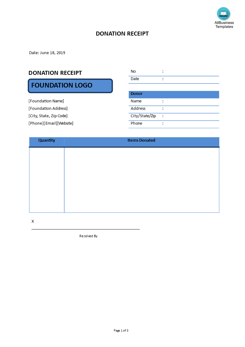 donation receipt template